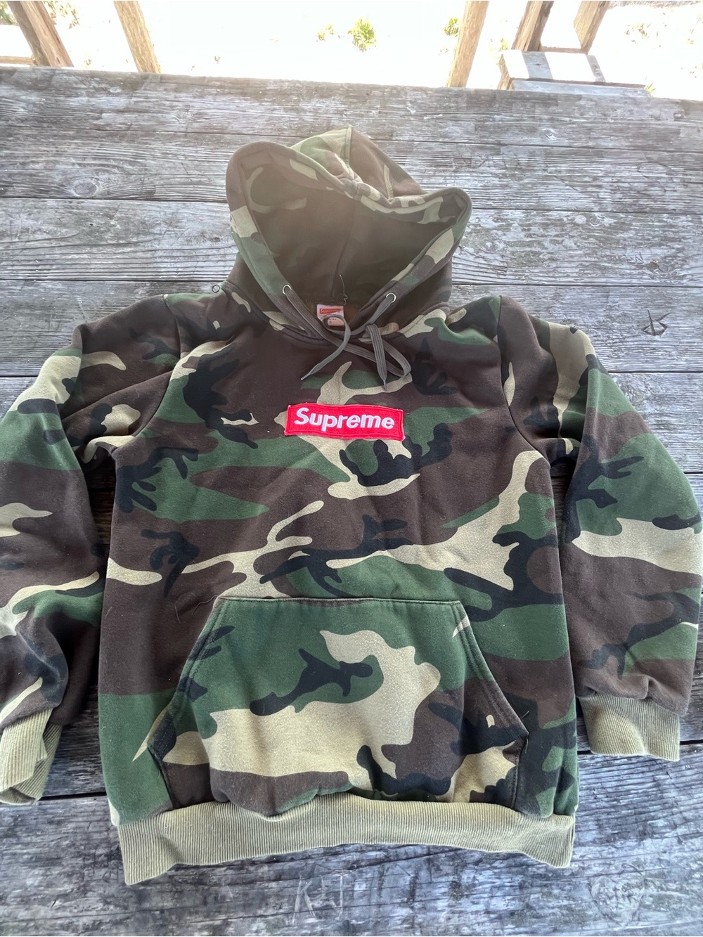 Supreme Woodland Camo Hoodie with Red Logo Tag like new, sz small
